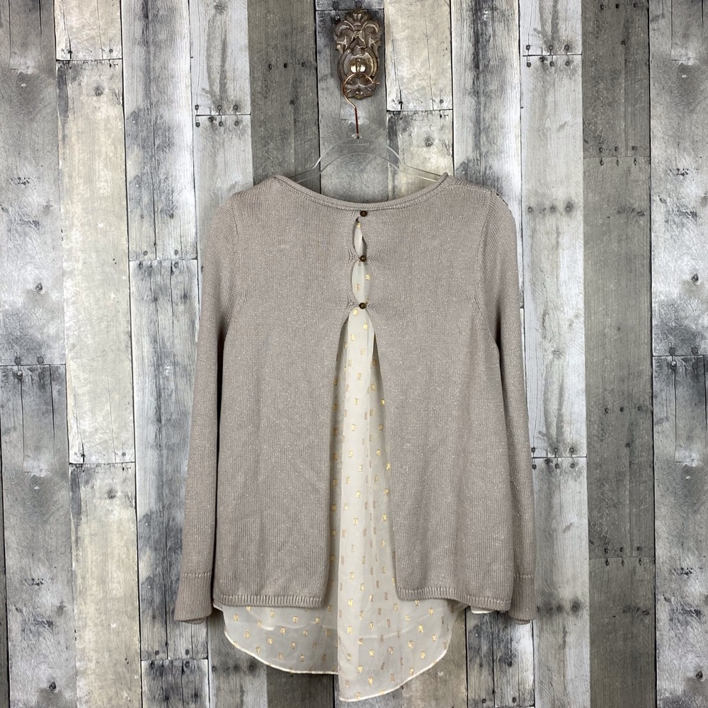 Lucky Brand Grey Chiffon Layer Sweater Size Medium - Picture 2 of 13